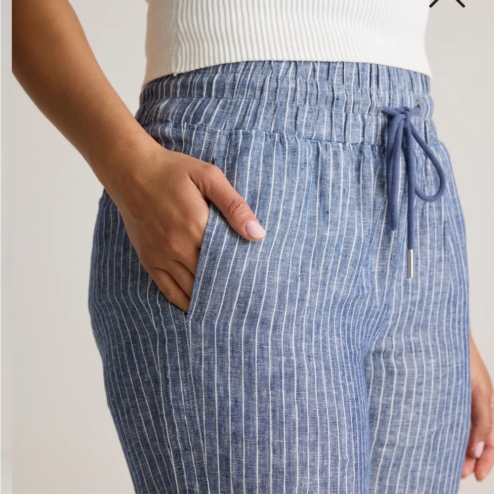 Quince linen Blue and White Striped ankle pants M